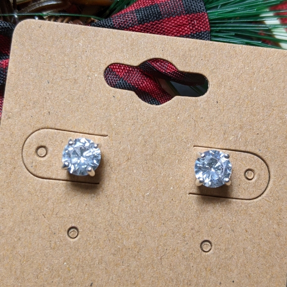 Round Cubic Zirconia Silver Earrings - Picture 3 of 3